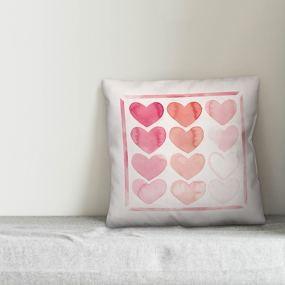 Watercolor Hearts 20x20 Throw Pillow