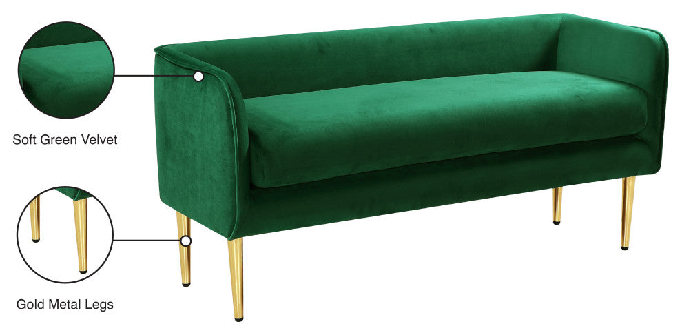 Audrey Velvet Upholstered Bench, Green