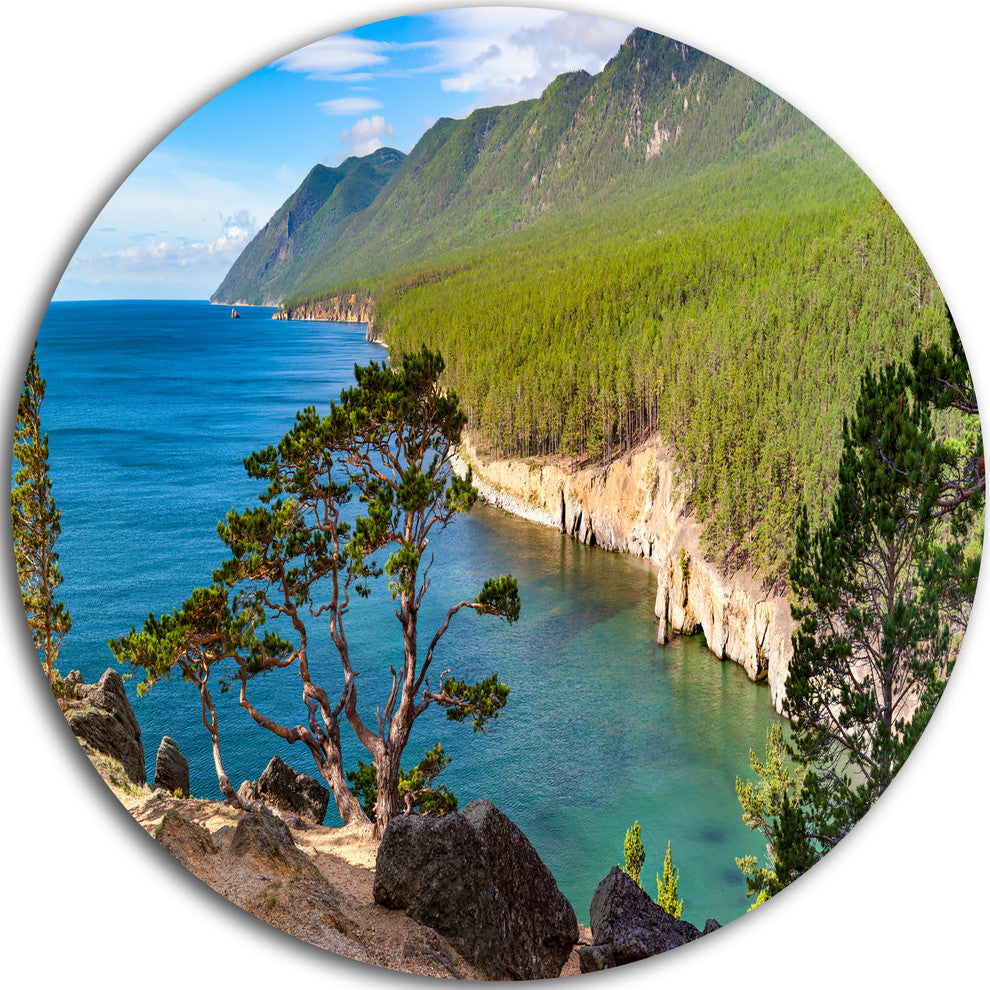 Lake Baikal On Summer Day, Landscape Disc Metal Artwork, 23"