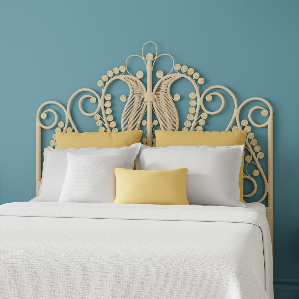Peacock Rattan Headboard, Natural-Brown, Twin