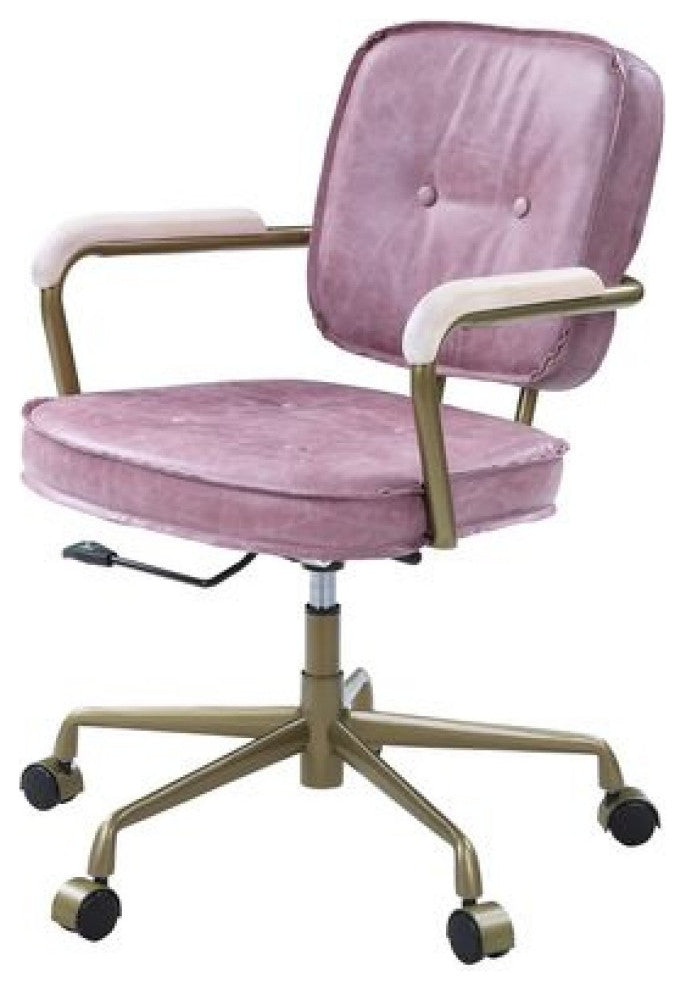 Benzara BM268974 Office Chair With Leather Seat and Button Tufted Back, Pink