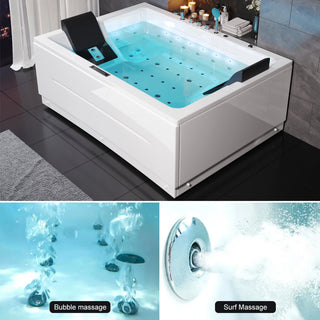 Whirlpool Bathtub 2 Person Jetted Tub 71" LED Air Massage Corner Soaking Tubs