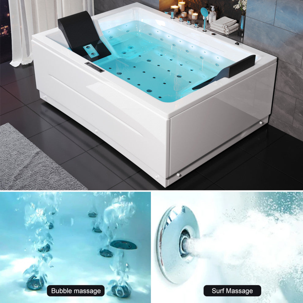 Whirlpool Bathtub 2 Person Jetted Tub 71" LED Air Massage Corner Soaking Tubs