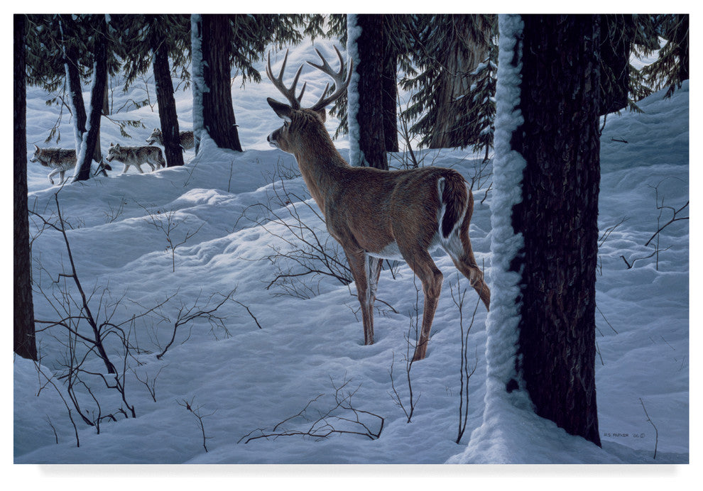 Ron Parker 'Whitetail And Wolves' Canvas Art, 19"x12"