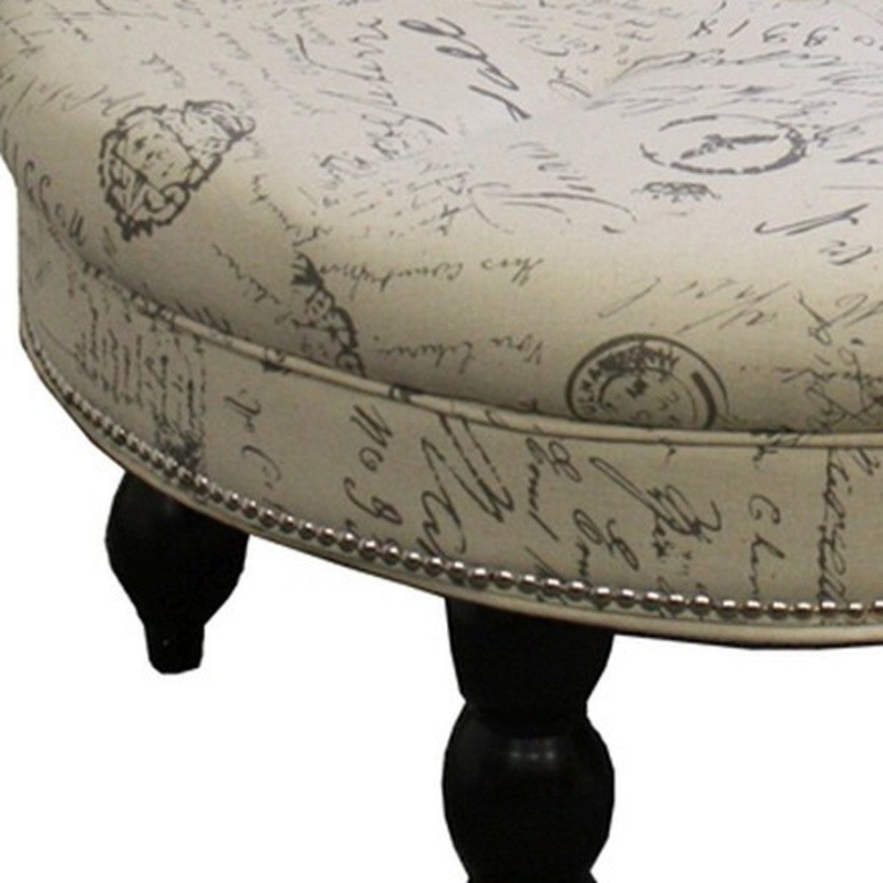 Vintage Look Postcard Print Round Ottoman