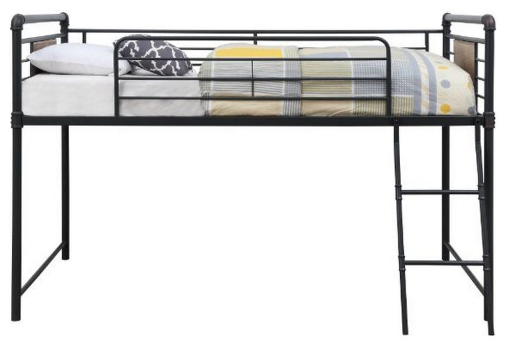 Benzara BM261730 Twin Loft Bed With Tubular Metal Frame and Slide, Dark Bronze