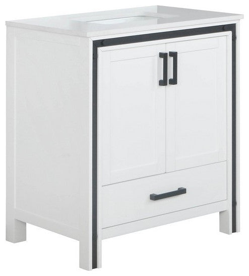 Ziva White 30" Single Vanity, Cultured Marble Top, White Square Sink