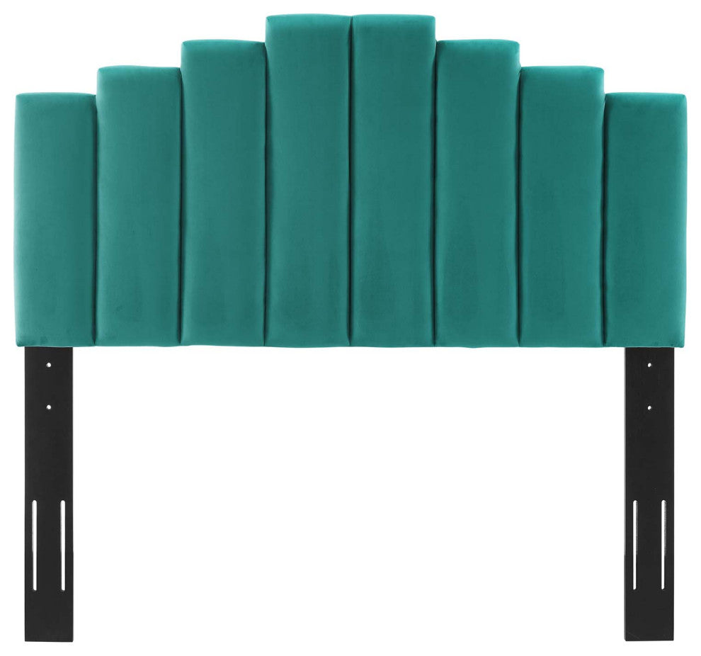 Platform Bed Frame, Full Size, Velvet, Teal Blue, Modern Contemporary, Bedroom