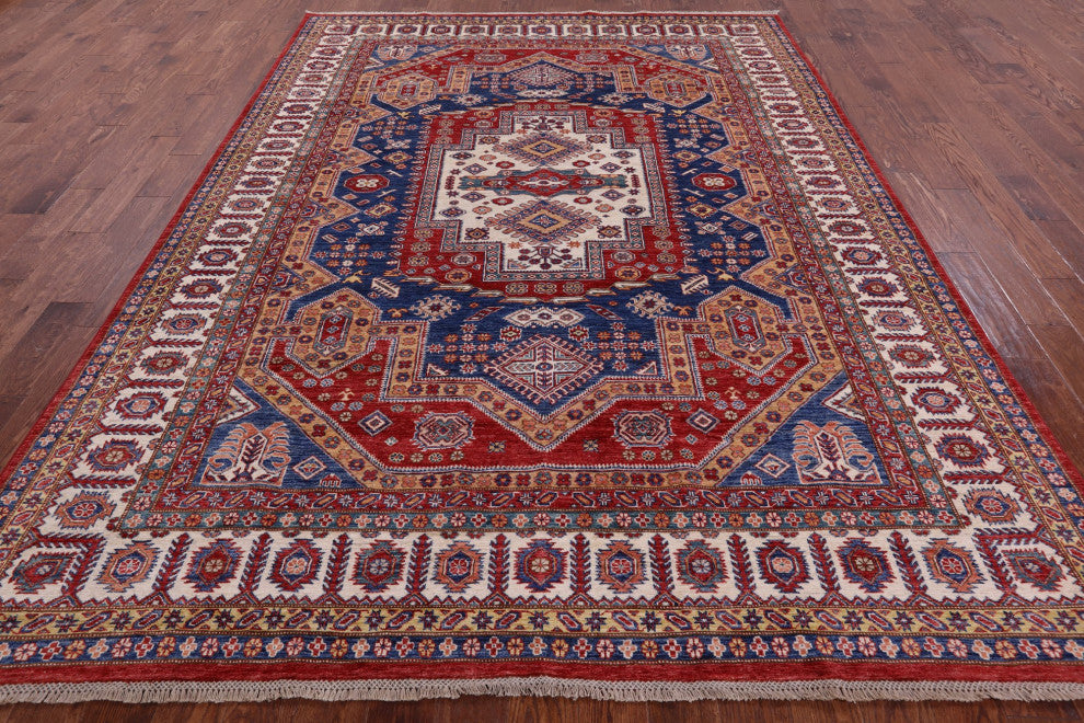 8' 2" X 10' 10" Super Kazak Hand Knotted Wool Rug Q9516