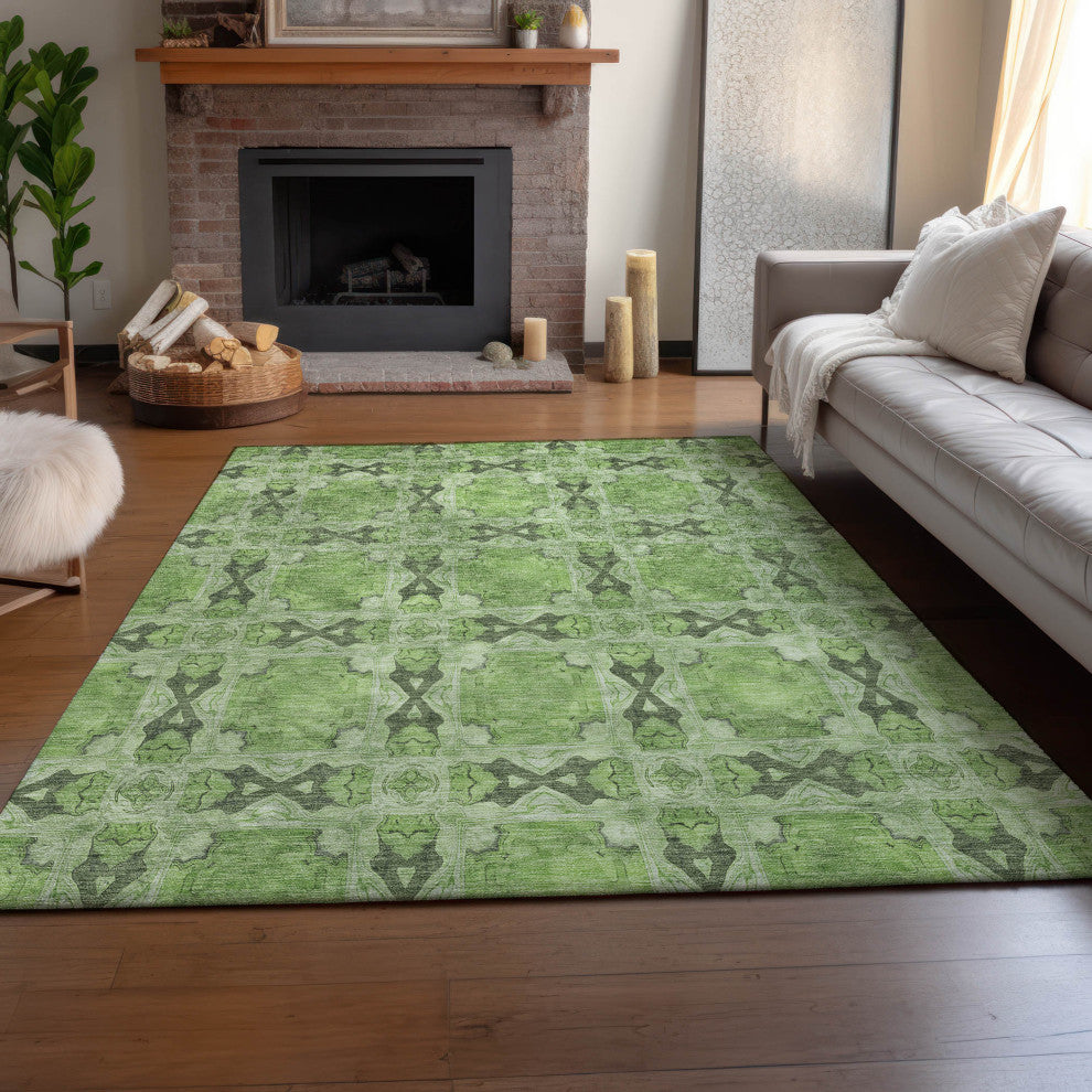 Premium Machine Washable Mayfield AMF564 Green 9' x 12' Rug