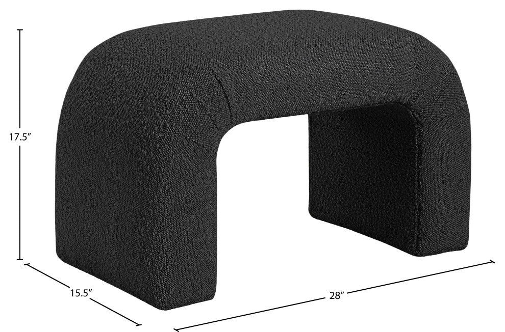 Niagara Boucle Fabric Upholstered Bench, Black, 28" Wide