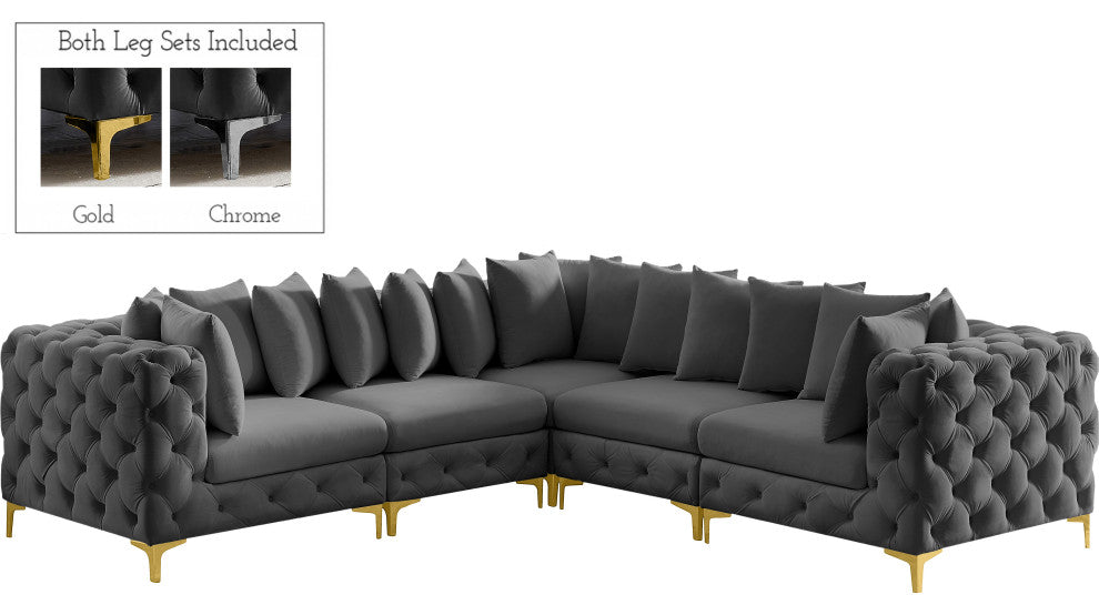 Tremblay Modular Sectional, Grey, L-Shaped, 5-Piece: Armless (2), Corner (3)