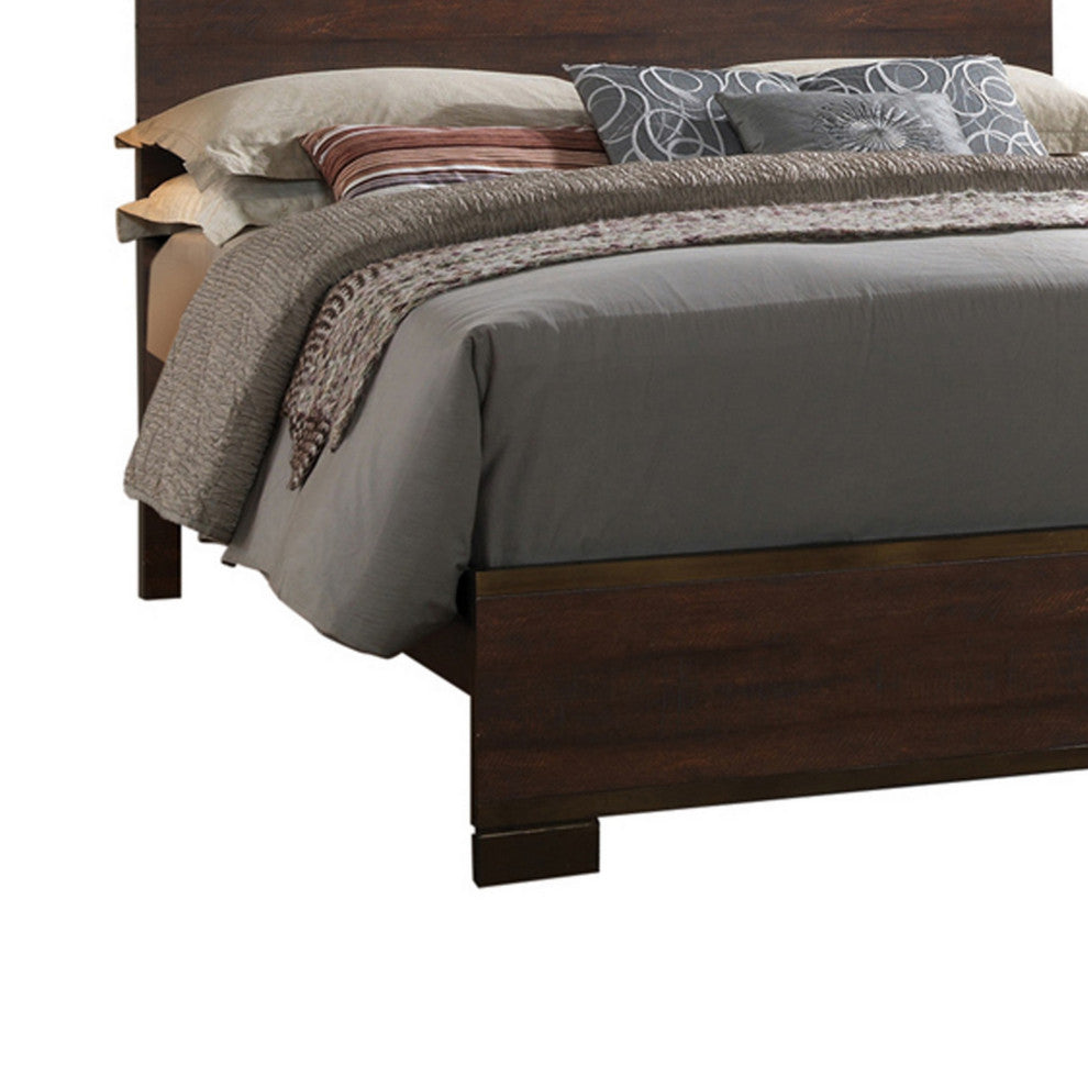 Benzara BM215976 Queen Size Wooden Bed with Natural Grain Details, Dark Brown