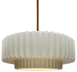 Radiance Medium Tier Pleated Pendant, White Frame, Polished Brass, LED