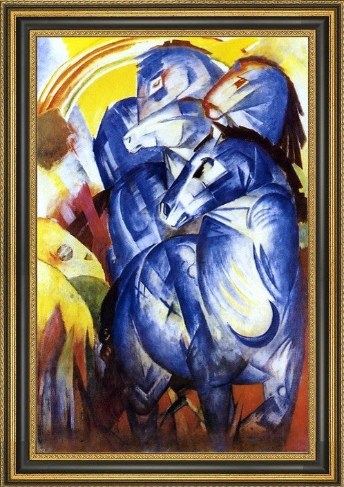 Franz Marc The Tower of Blue Horses - 18" x 27" Framed Premium Canvas Print