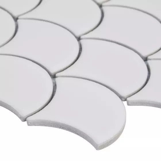 Retro Scallop Bianco Porcelain Mosaic, Sample