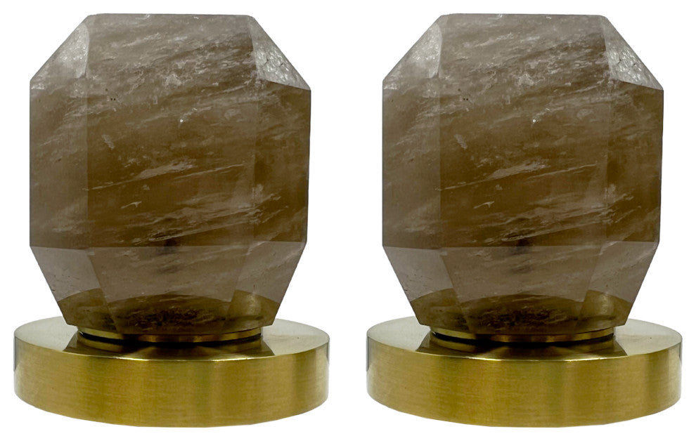 CastelloUSA Widespread, Bath Faucet, 2-Dark Rock Crystal Handles, Brushed Gold