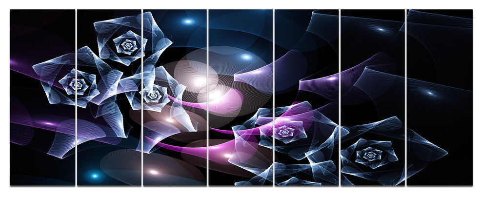 Glowing Bouquet of Beautiful Roses, Abstract Canvas Art Print, 83"x32", 7 Panels