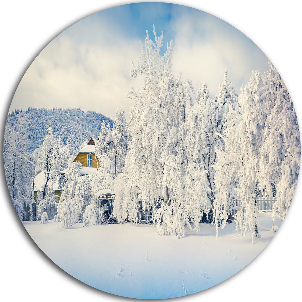 White Winter Mountain Landscape, Photo Disc Metal Wall Art, 36"