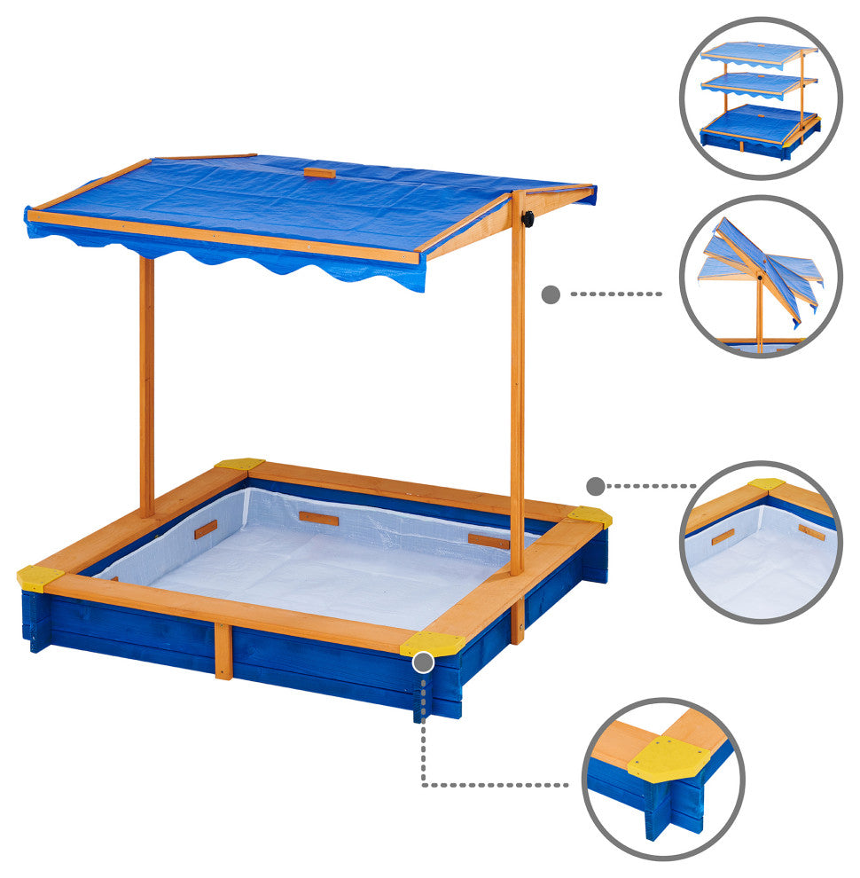 Outdoor Summer Sand Box - Wood / Blue