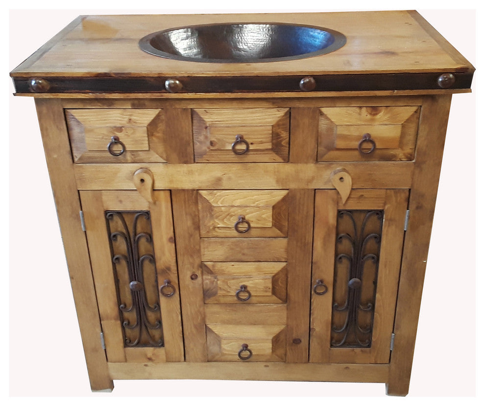 Rustic Saint Andrew Bathroom Vanity Reclaimed wood, Natural Stain, 36 X 22 X 36, With Sink, No Back Splash