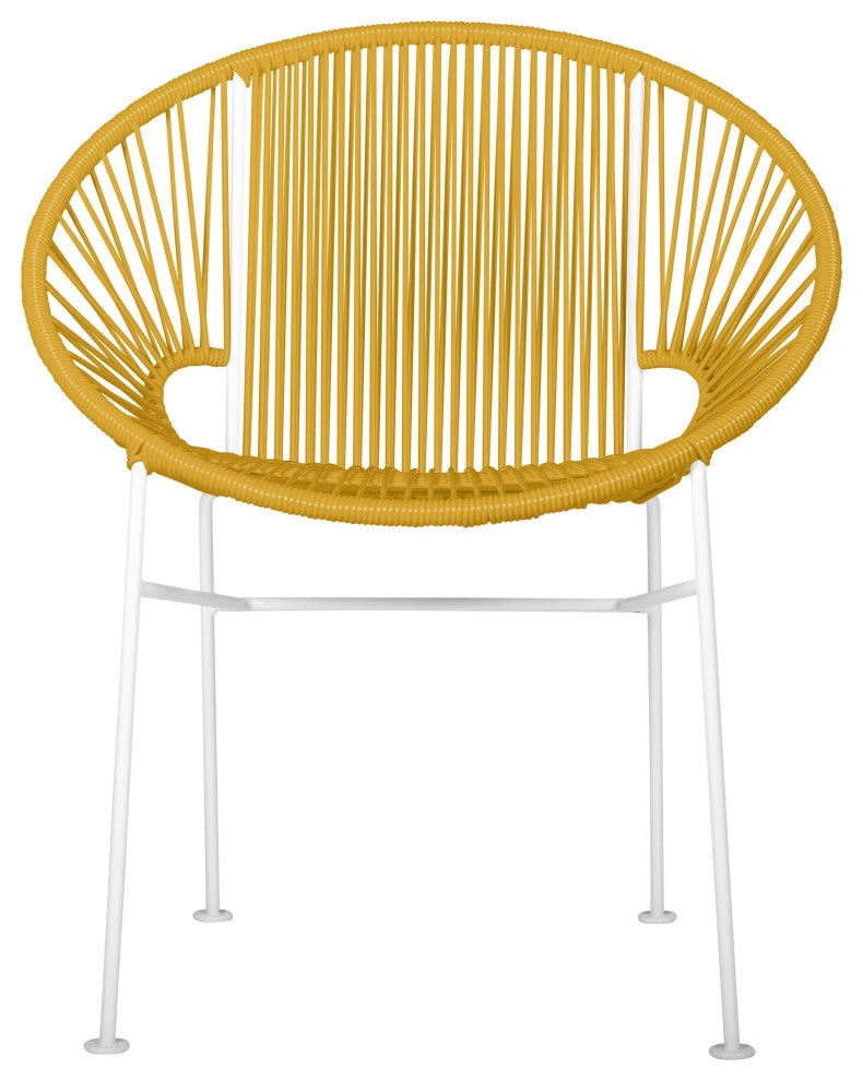 Concha Indoor/Outdoor Handmade Dining Chair, Caramel Weave, White Frame