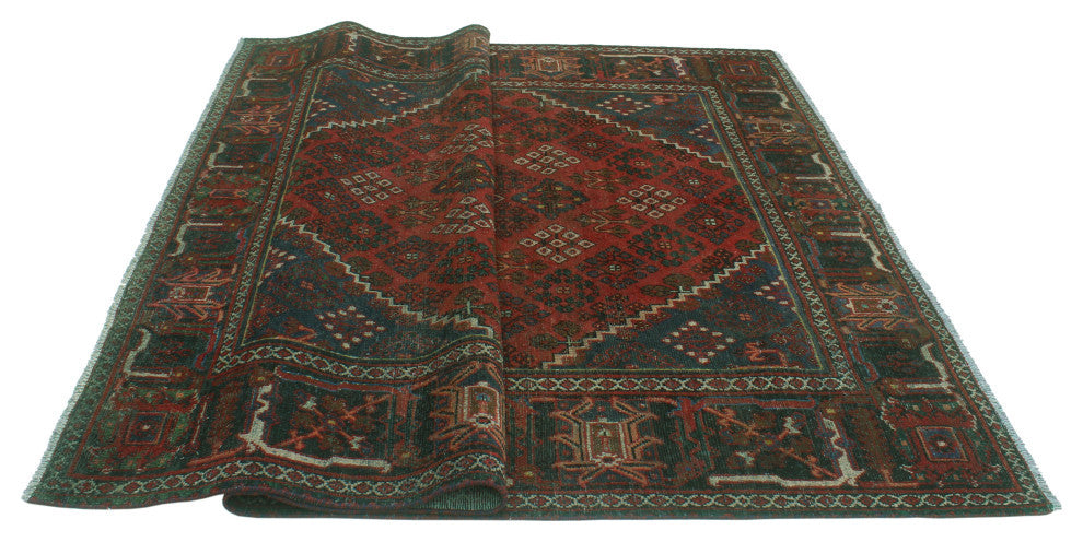 Fine Vintage Distressed Mahnoor Red/Charcoal Rug, 6'4x9'4