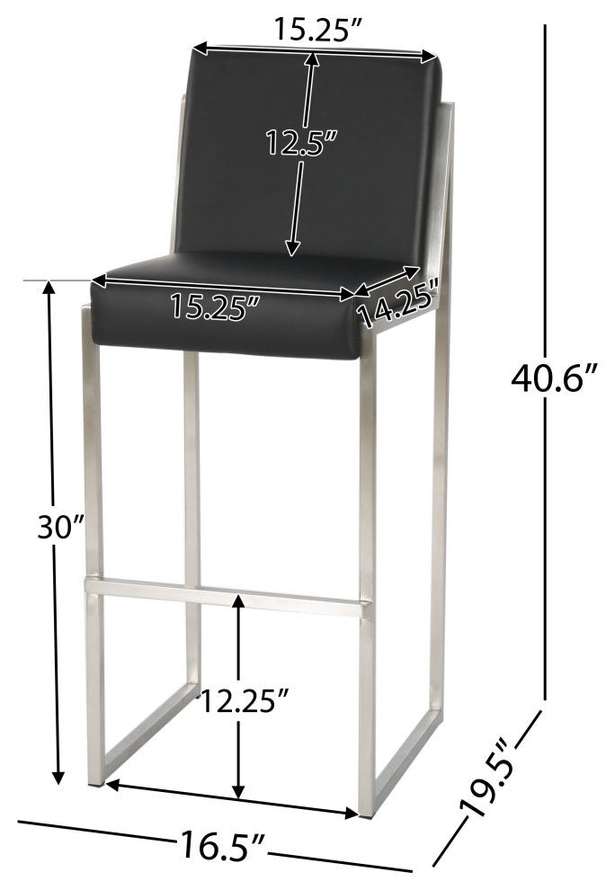 GDF Studio Velica Black Leather Bar Stools, Set of 2