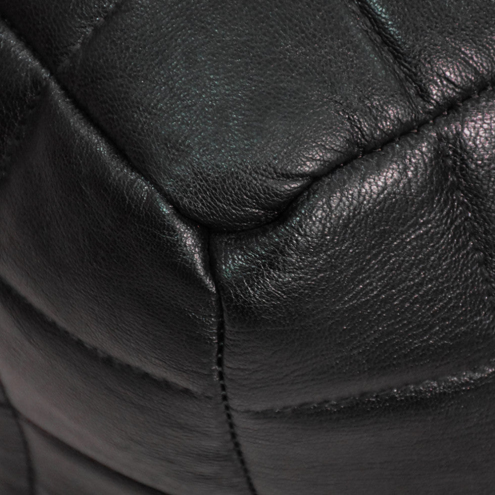 Geometric Handmade Leather Pouf: Stylish & Durable Home Decor Accent