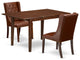 3Pc Dining Set, 1 Picasso Butterfly Leaf Table, 2 Brown Padded Chairs, Mahogany