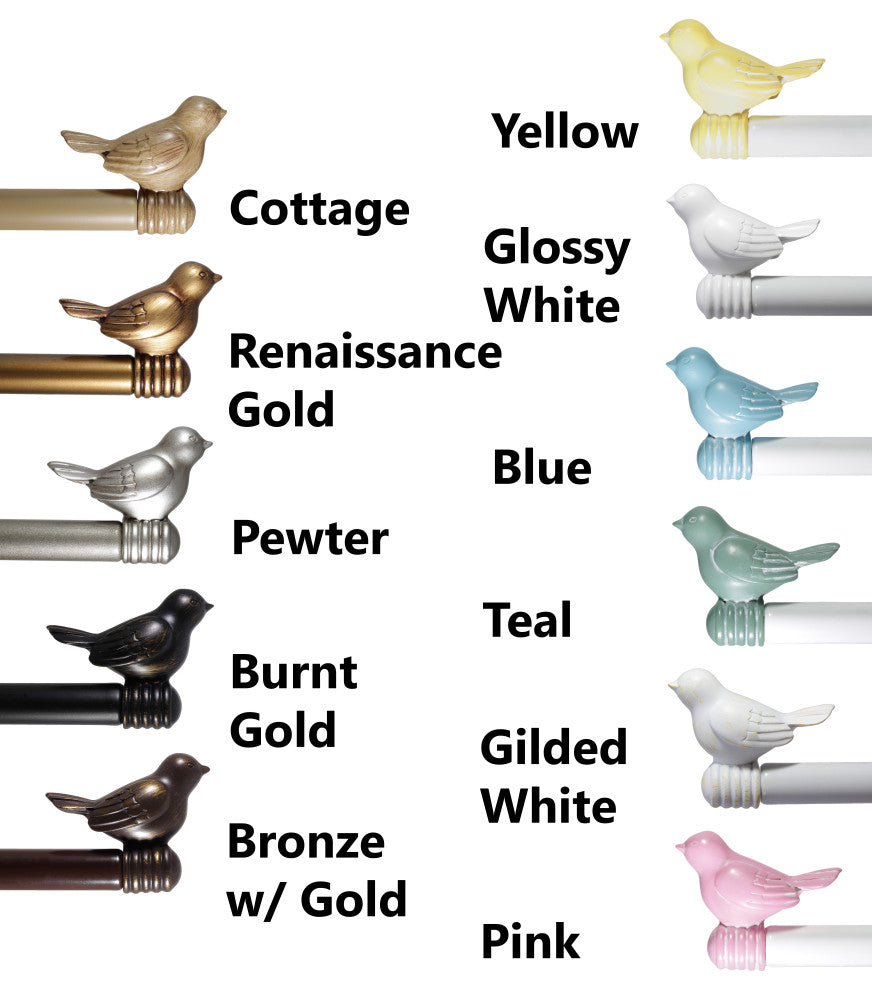 3/4" Bird Adjustable Curtain Rod, Yellow, 48"-84"