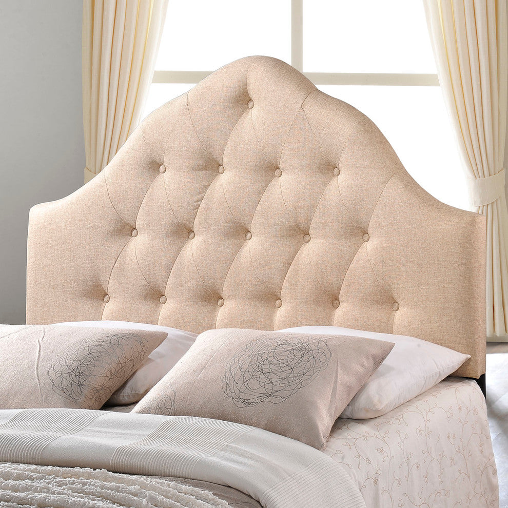 Modern Contemporary Queen Size Fabric Headboard, Beige Fabric