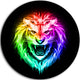Colorful Fire Lion, Animal Digital Art Large Disc Metal Wall Art, 23"