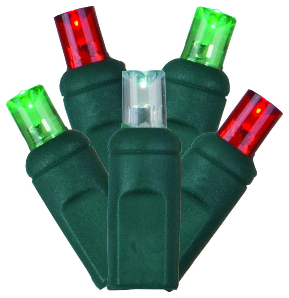 Vickerman 70-Light LED Green Wire Wide Angle Set, 6"x35', Red/White/Green