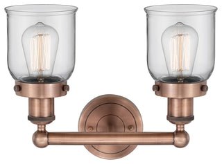 Edison Small Bell 2-Light 16" Vanity Light, Antique Copper Finish, Clear Shade