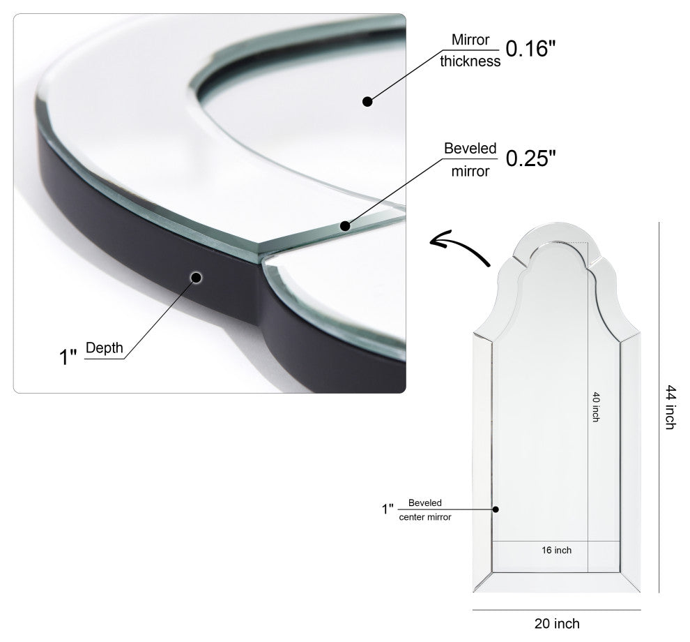 Elegant Beveled Rectangular Wall Mirror, Vanity, Bedroom Mirror, 20"x44"