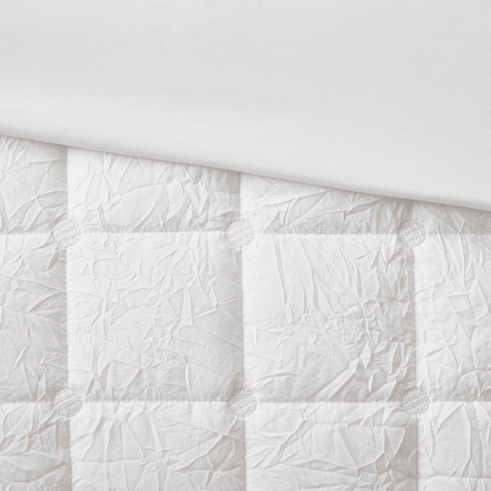 N Natori Cocoon Crushed Microfiber Quilted Comforter/Duvet Cover Set, White, Ful