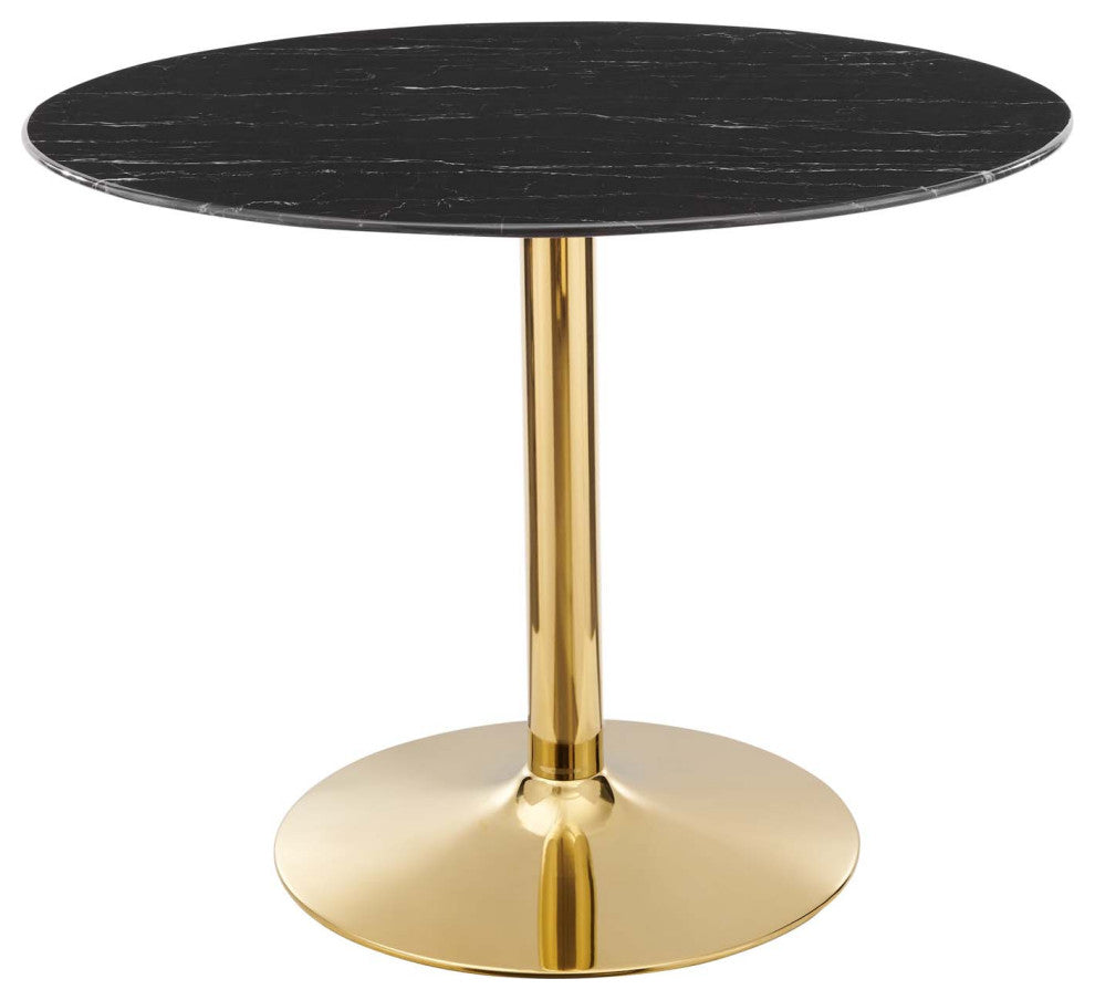 40" Dining Table, Round, Black Gold, Artificial Marble, Modern, Mid Century