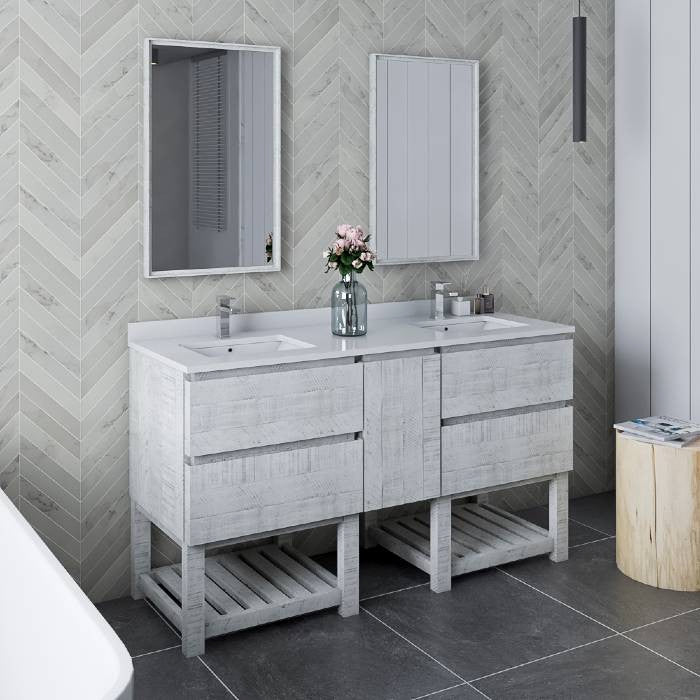 Fresca Formosa Modern 60" Rustic White Open Bottom Double Sink Vanity Set