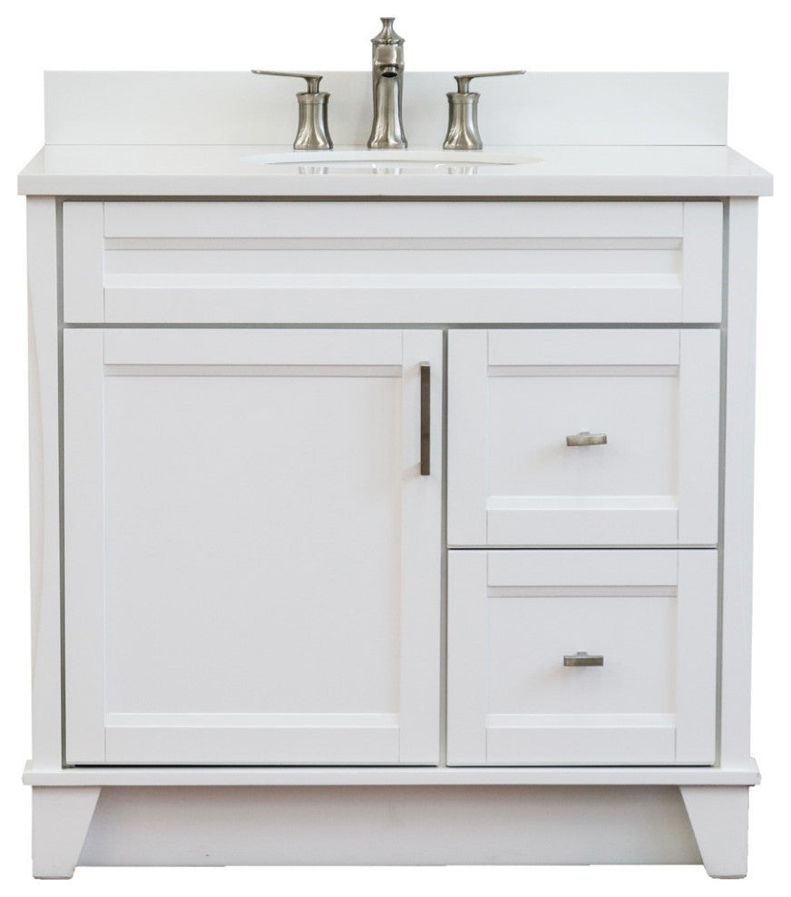 37" Single Sink Vanity, White Finish With White Engineered Stone Top