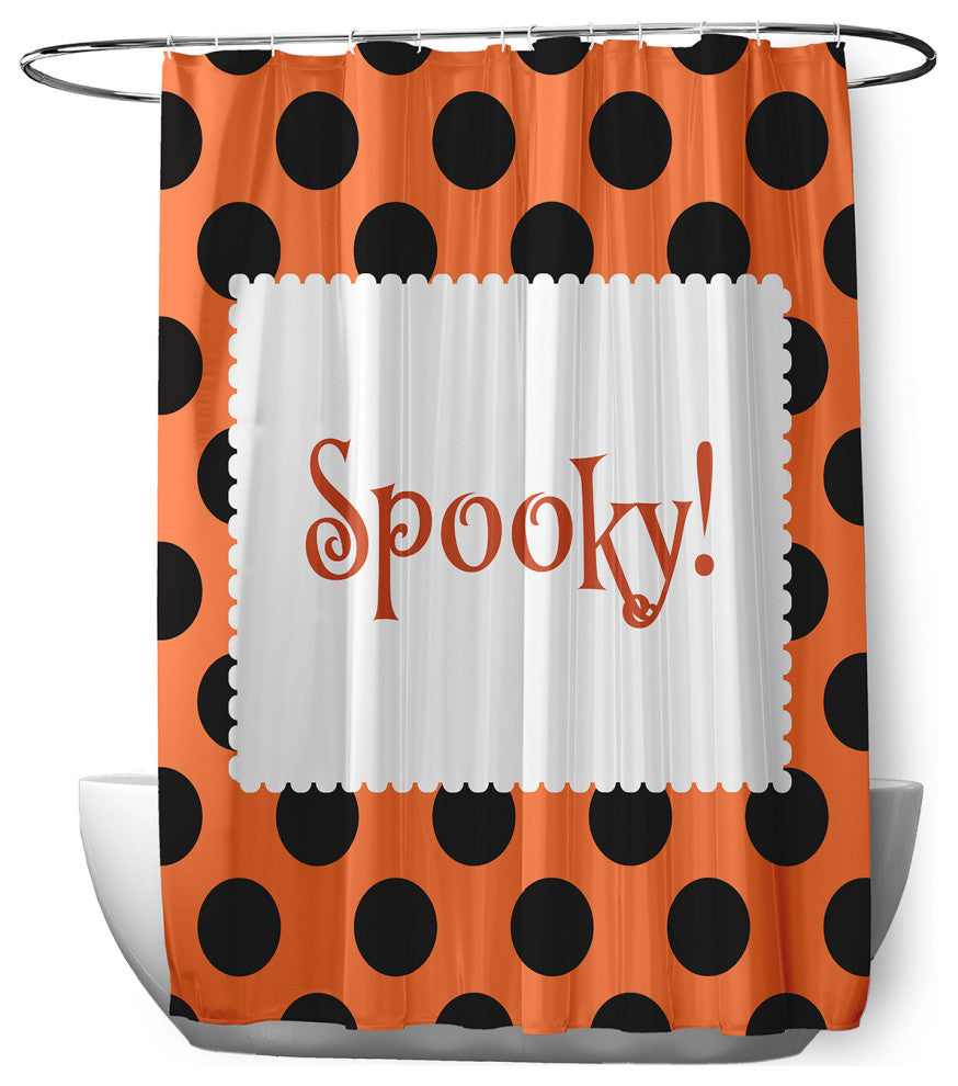 70"Wx73"L Halloween Spooky Dots Shower Curtain, Traditional Orange