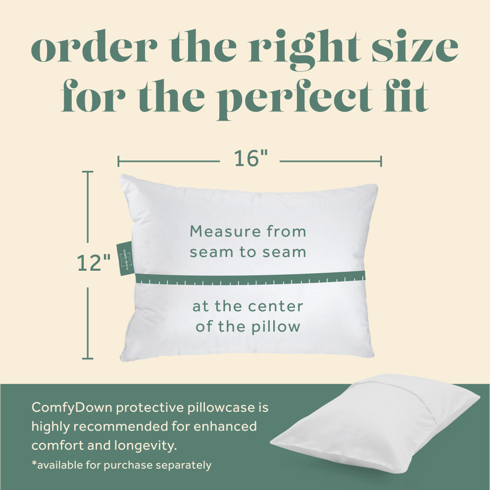 European Goose Down Travel Pillow For Plane, Car And Home, 12" X 16"