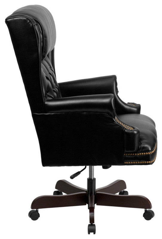 High Back Traditional Tufted Black Leather Executive Swivel Office Chair