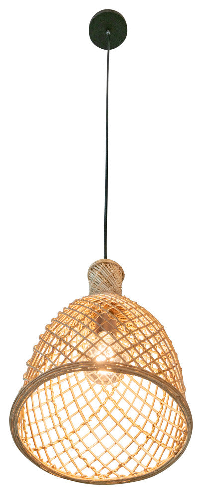 Bottle Cane Rib Open Weave Pendant Lamp, Natural