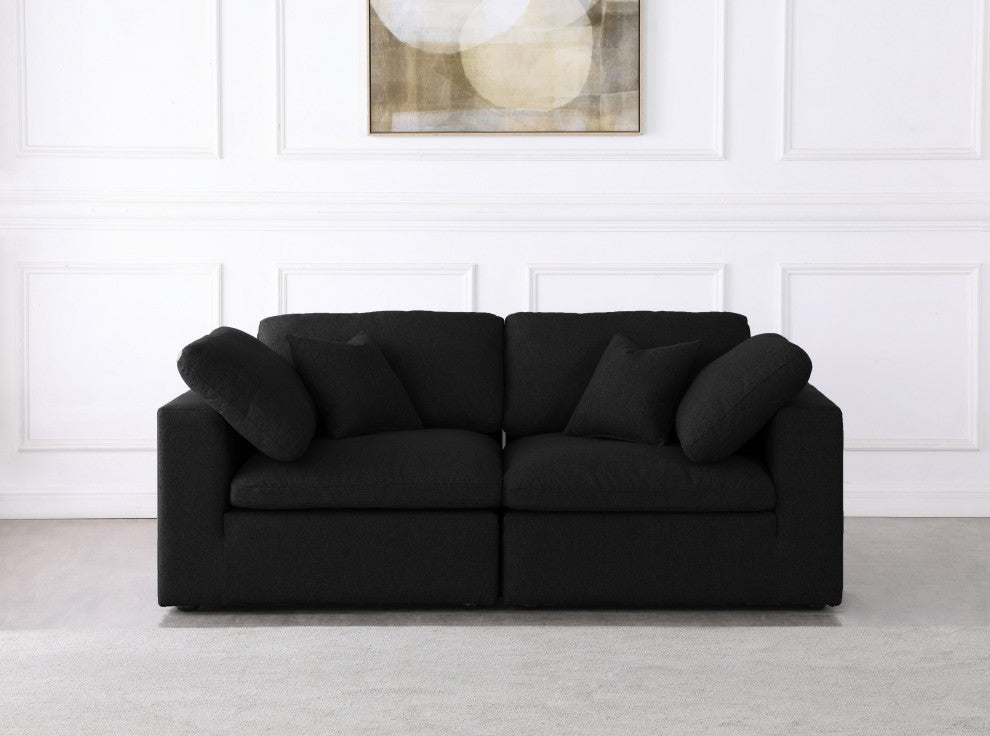 Serene Linen Textured Fabric Deluxe Comfort 2-Piece Modular Sofa, Black