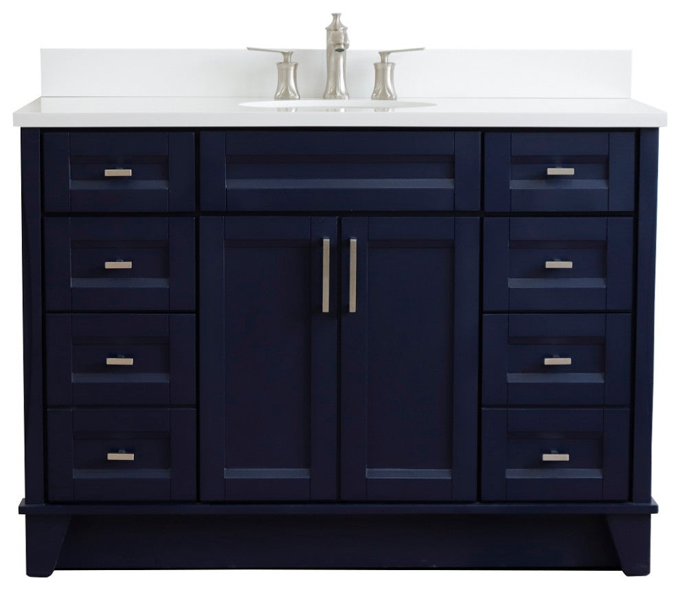 49" Single Sink Vanity, Blue Finish With Engineered Stone Top And Oval Sink
