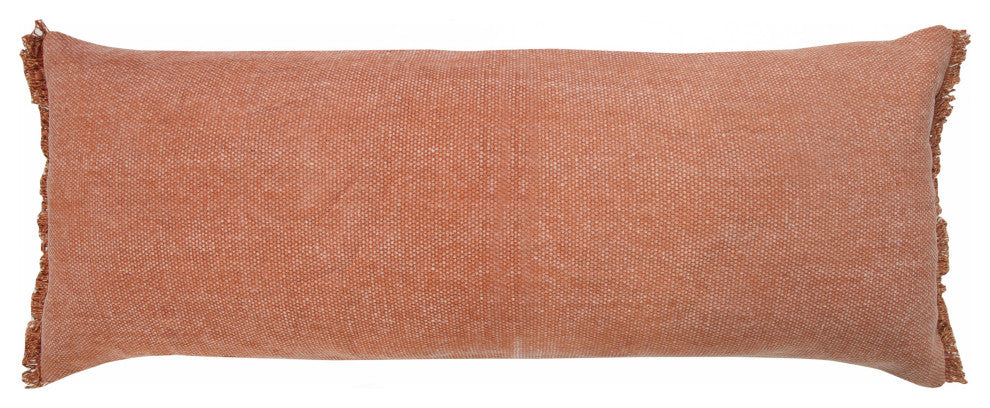 Adobe Brown Solid Stonewash Throw Pillow With Fringe, Orange, 14"x36", Cover Only