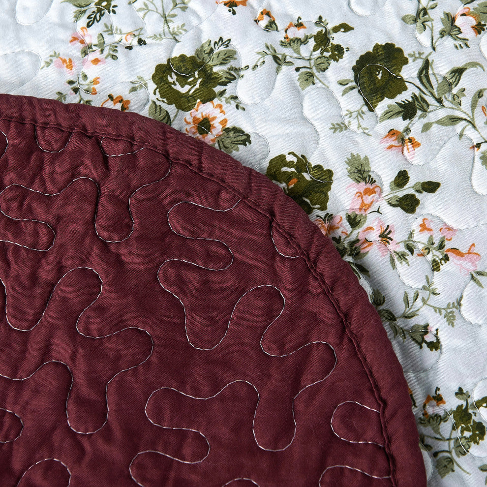 Patchwork Quilted 8-Piece Bed Spread Coverlet Set, Burgundy, Queen