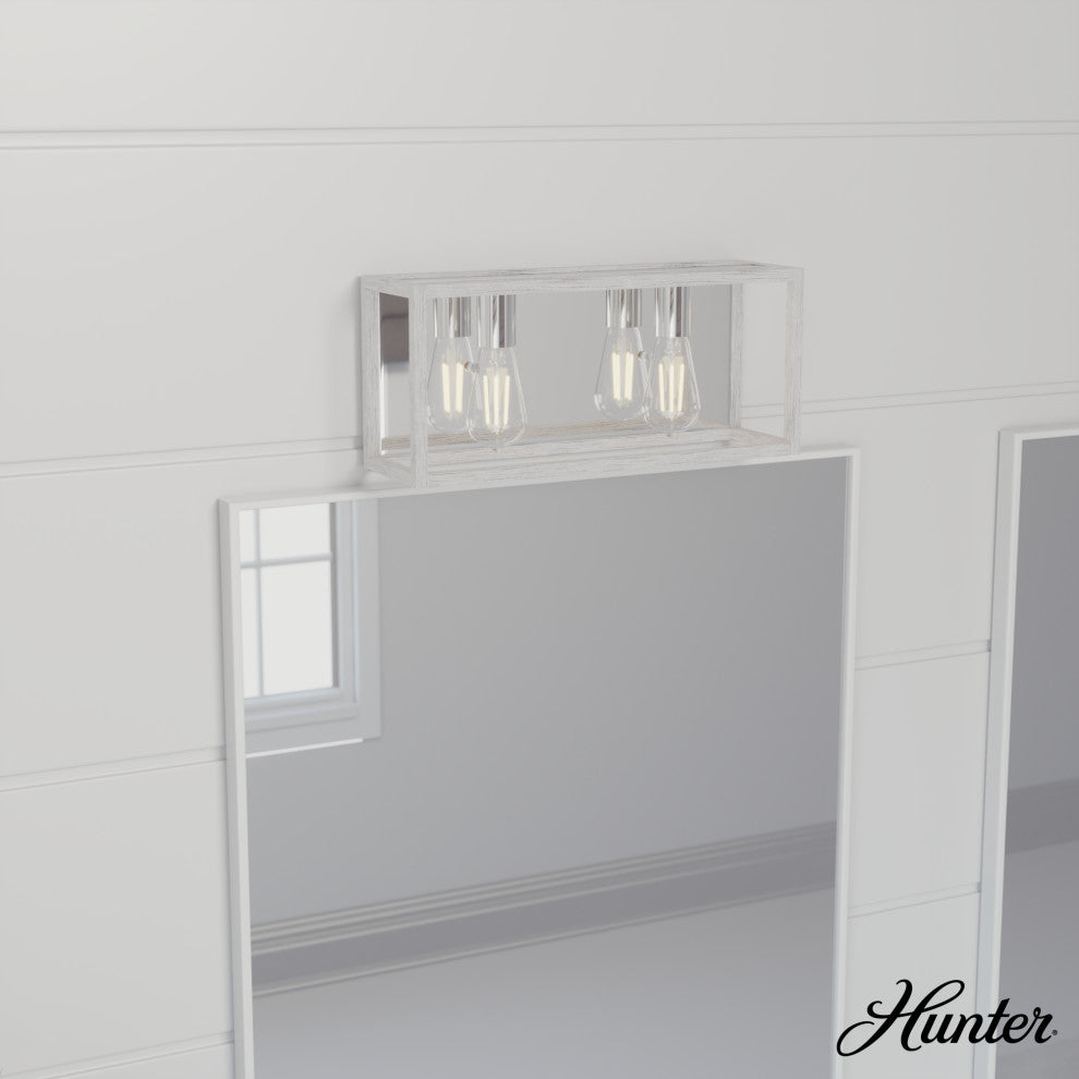 Hunter Squire Manor Distressed White and Chrome 2 Light Vanity Wall Light