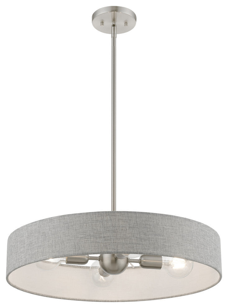 Elmhurst 4 Light Brushed Nickel With Shiny White Accents Medium Drum Pendant